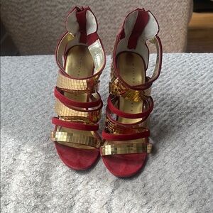 Elegant Red and Gold Women's Heels